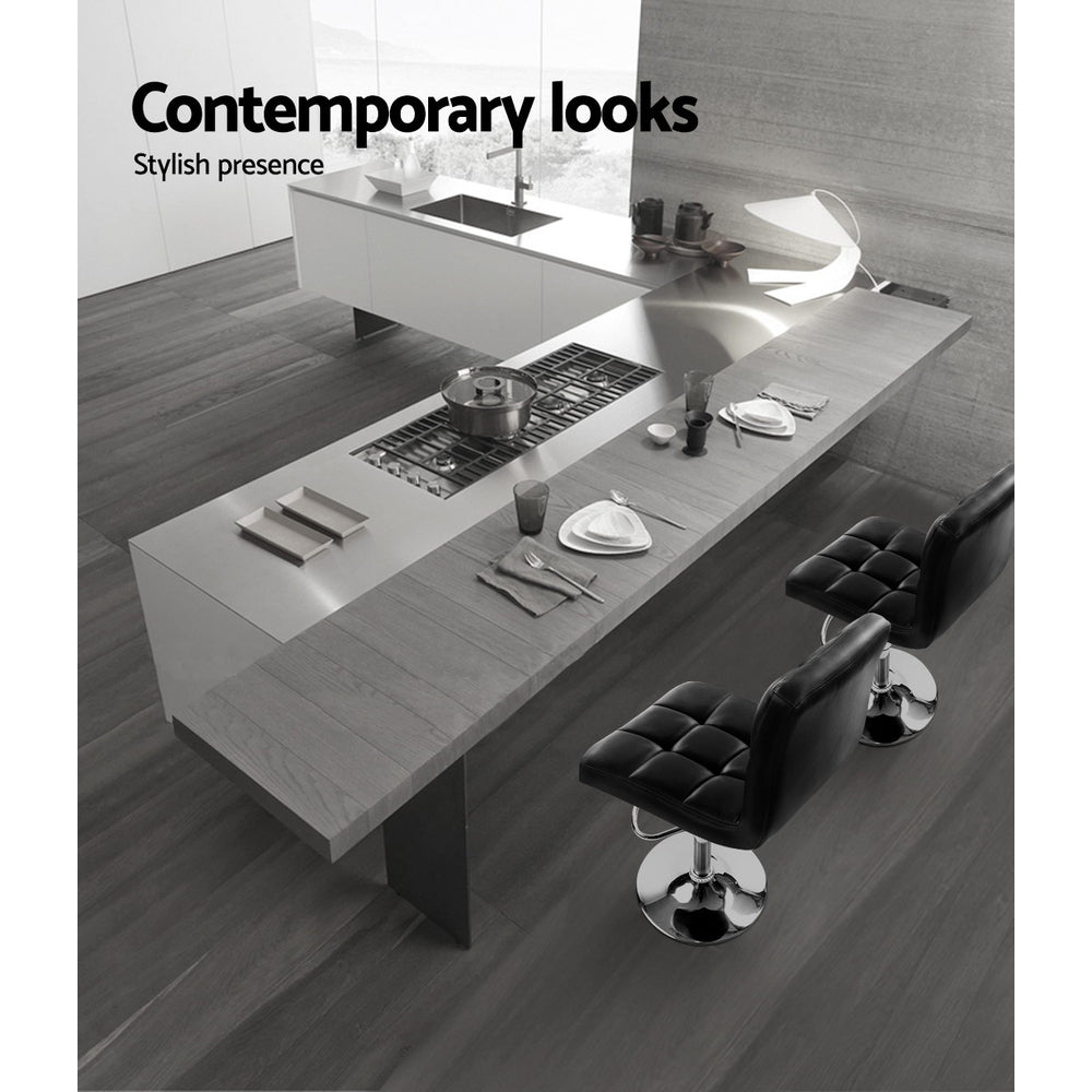 Artiss 4x Bar Stools Leather Gas Lift Black-3