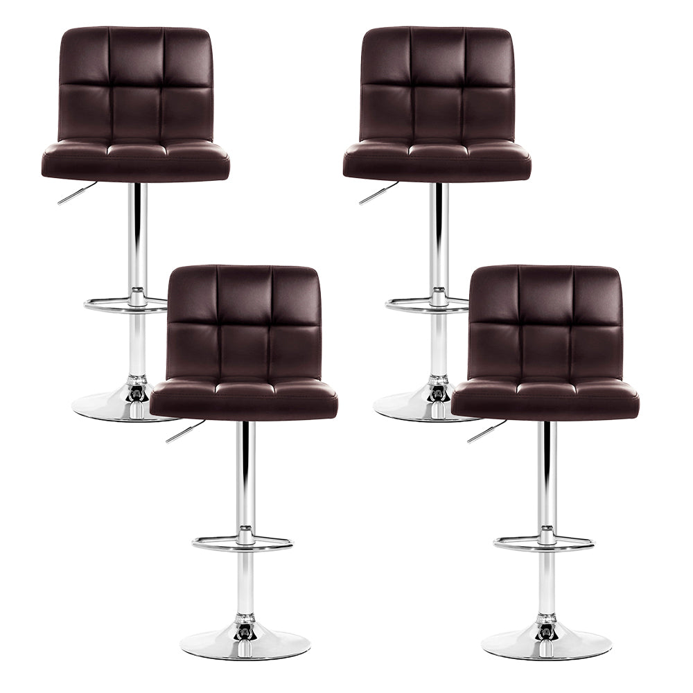 Artiss 4x Bar Stools Leather Gas Lift Brown-2