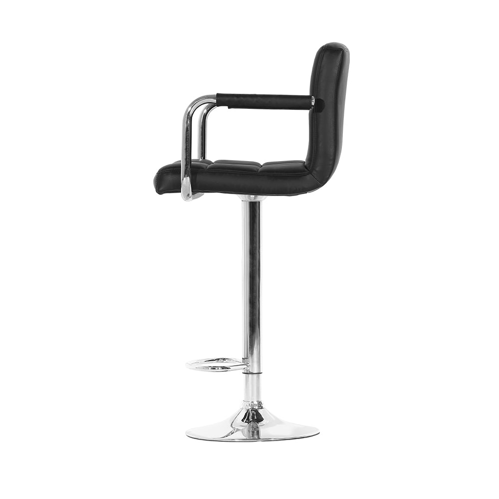 Artiss 2x Bar Stools Leather Gas Lift w/Armrest Black-3
