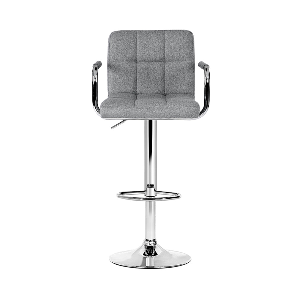 Artiss 2x Bar Stools Fabric Gas Lift w/Armrest Grey-2