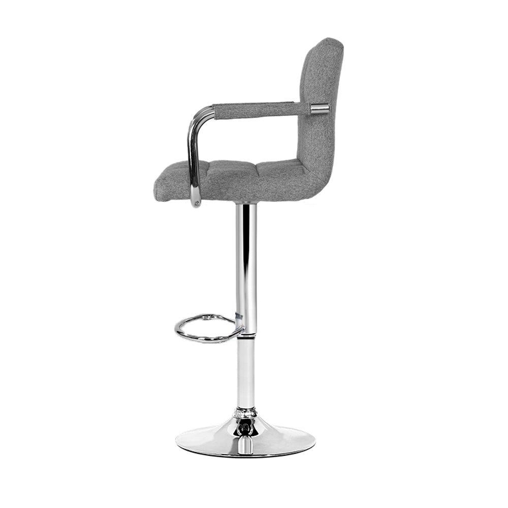 Artiss 2x Bar Stools Fabric Gas Lift w/Armrest Grey-3