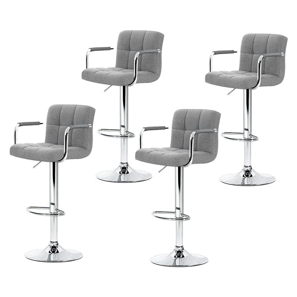 Artiss 4x Bar Stools Fabric Gas Lift w/Armrest Grey-0