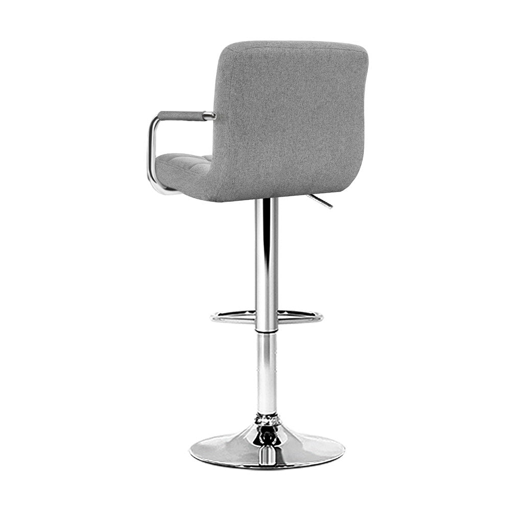 Artiss 4x Bar Stools Fabric Gas Lift w/Armrest Grey-2