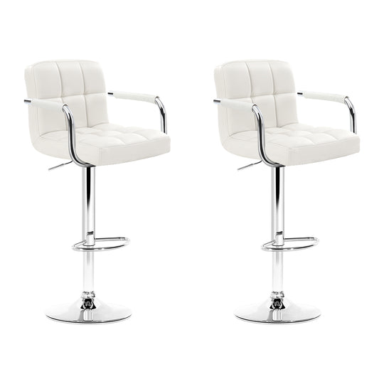 Artiss 2x Bar Stools Leather Gas Lift w/Armrest White-0