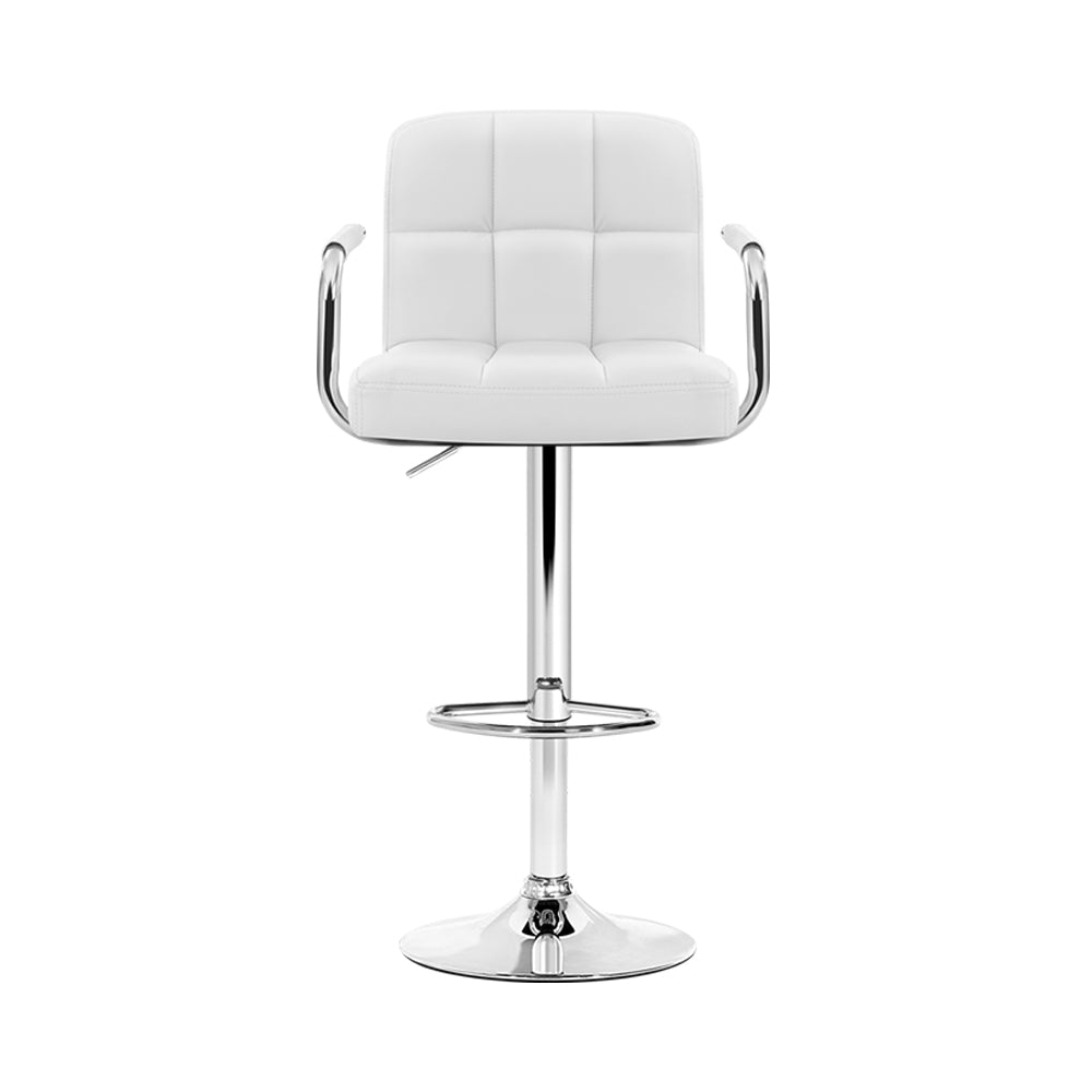 Artiss 2x Bar Stools Leather Gas Lift w/Armrest White-2