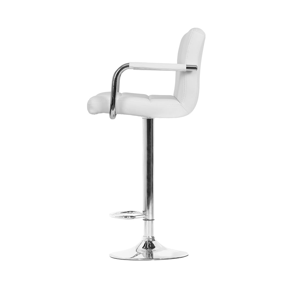 Artiss 2x Bar Stools Leather Gas Lift w/Armrest White-3