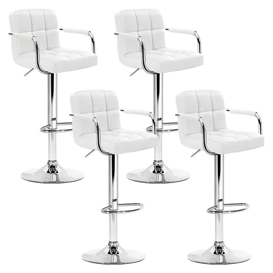 Artiss 4x Bar Stools Leather Gas Lift w/Armrest White-0