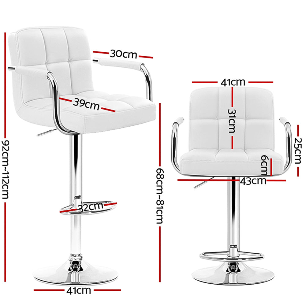Artiss 4x Bar Stools Leather Gas Lift w/Armrest White-1
