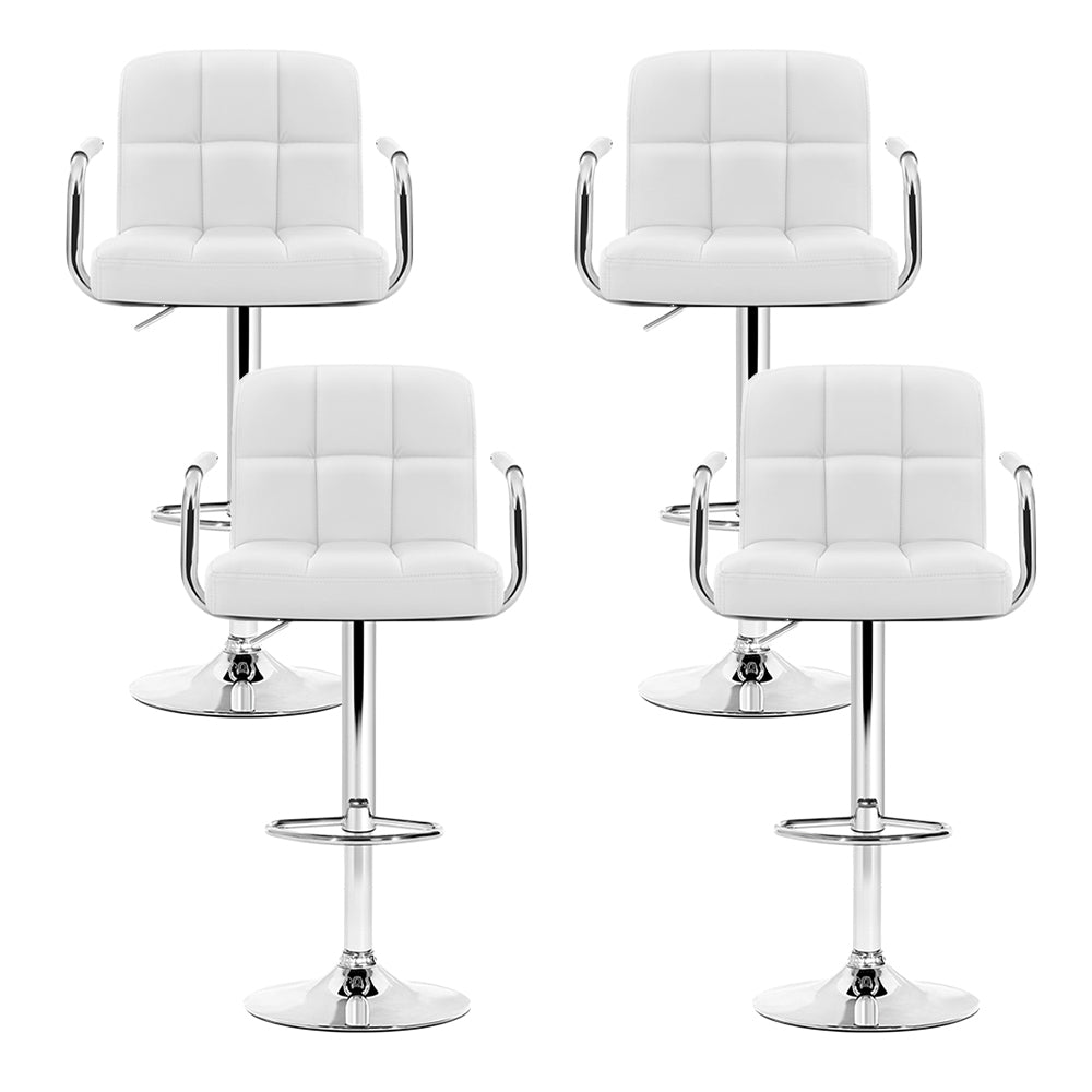 Artiss 4x Bar Stools Leather Gas Lift w/Armrest White-2