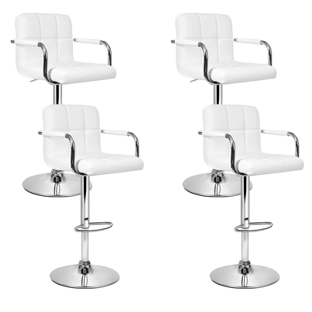 Artiss 4x Bar Stools Leather Gas Lift w/Armrest White-7