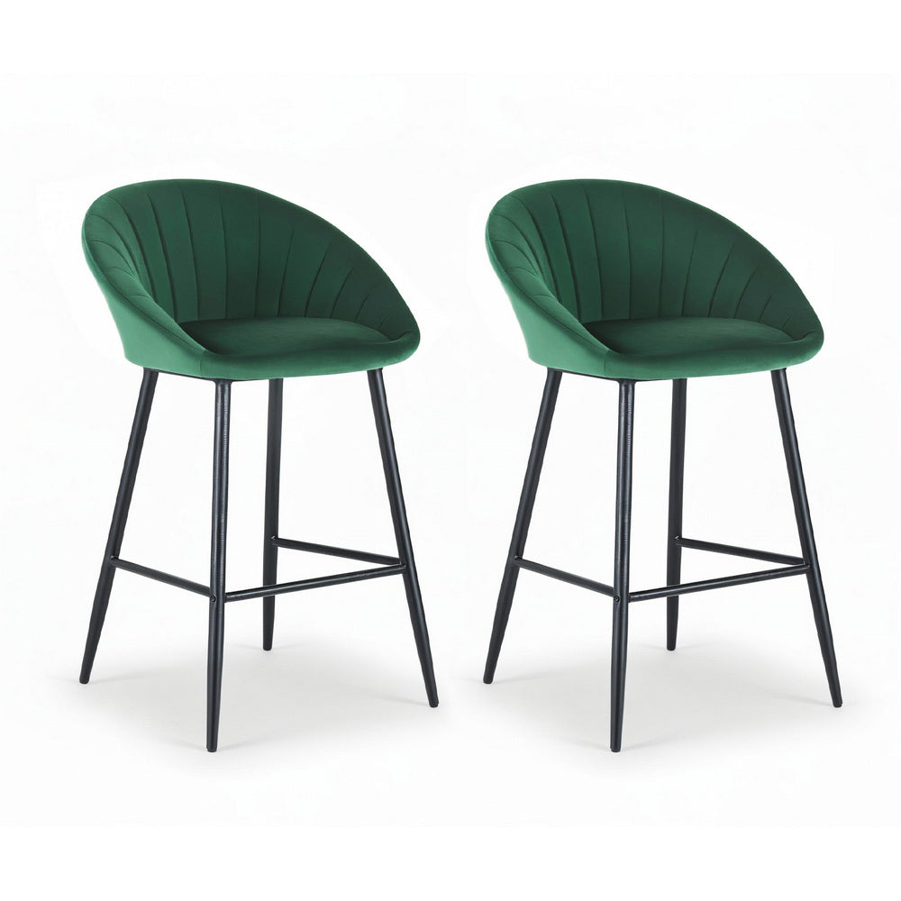 Artiss 2x Bar Stools Kitchen Dining Chair Counter Stool Tub Velvet Metal Green-0