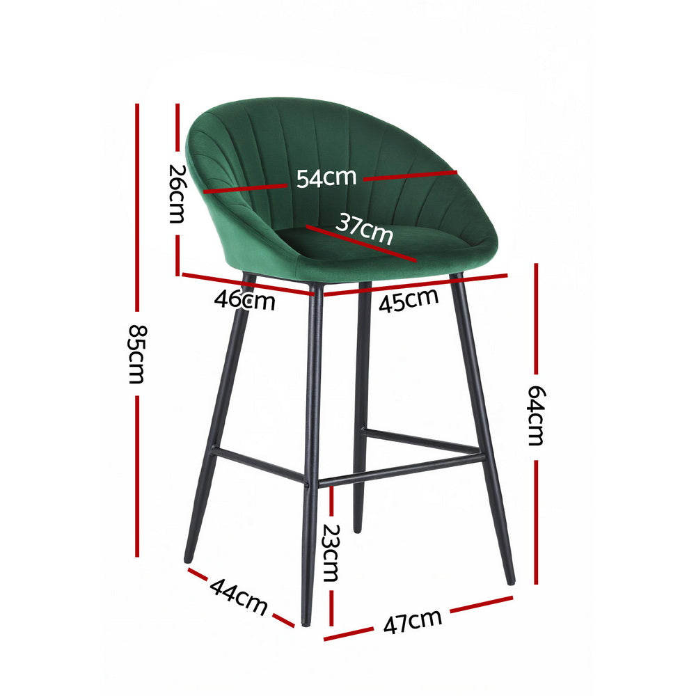 Artiss 2x Bar Stools Kitchen Dining Chair Counter Stool Tub Velvet Metal Green-1
