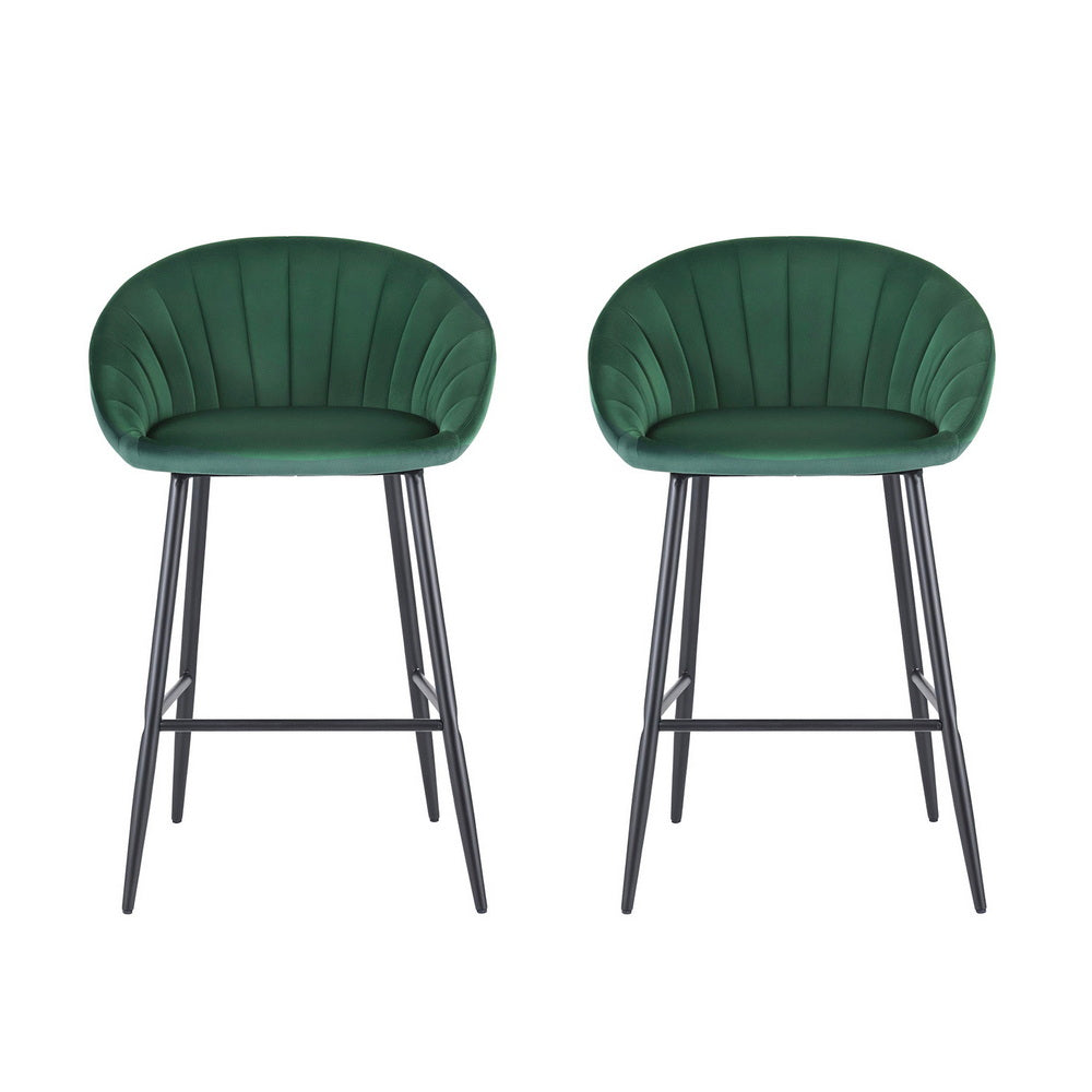 Artiss 2x Bar Stools Kitchen Dining Chair Counter Stool Tub Velvet Metal Green-2