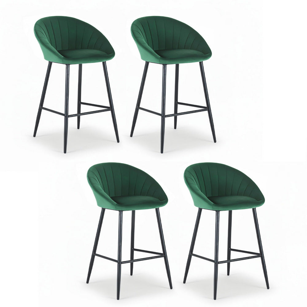 Artiss 4x Bar Stools Kitchen Dining Chair Counter Stool Tub Velvet Metal Green-0