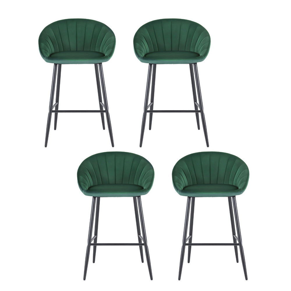 Artiss 4x Bar Stools Kitchen Dining Chair Counter Stool Tub Velvet Metal Green-2