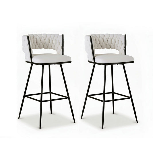 Artiss 2x Bar Stools Kitchen Dining Chair Counter Stool Woven Velvet Metal Ivory-0