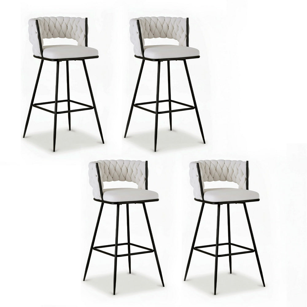 Artiss 4x Bar Stools Kitchen Dining Chair Counter Stool Woven Velvet Metal Ivory-0