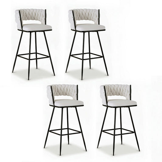 Artiss 4x Bar Stools Kitchen Dining Chair Counter Stool Woven Velvet Metal Ivory-0