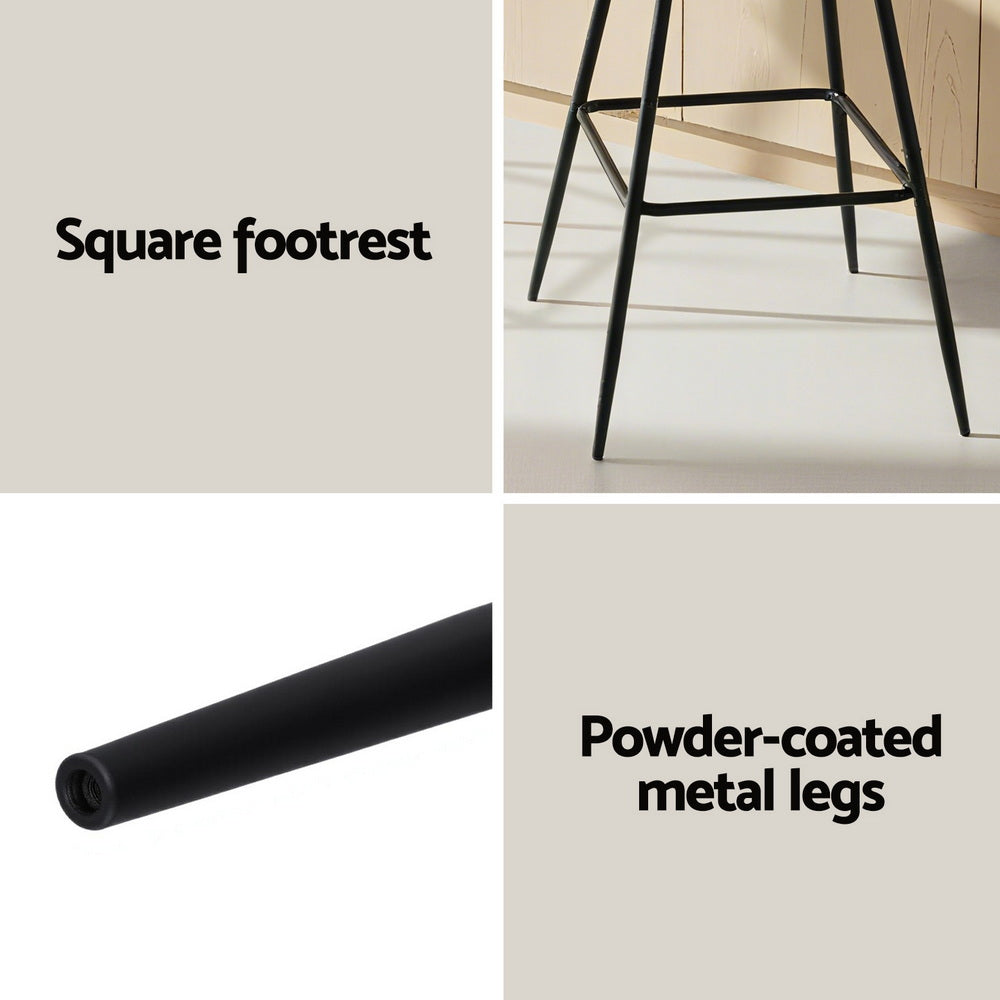 Artiss 4x Bar Stools Kitchen Dining Chair Counter Stool Woven Velvet Metal Ivory-5