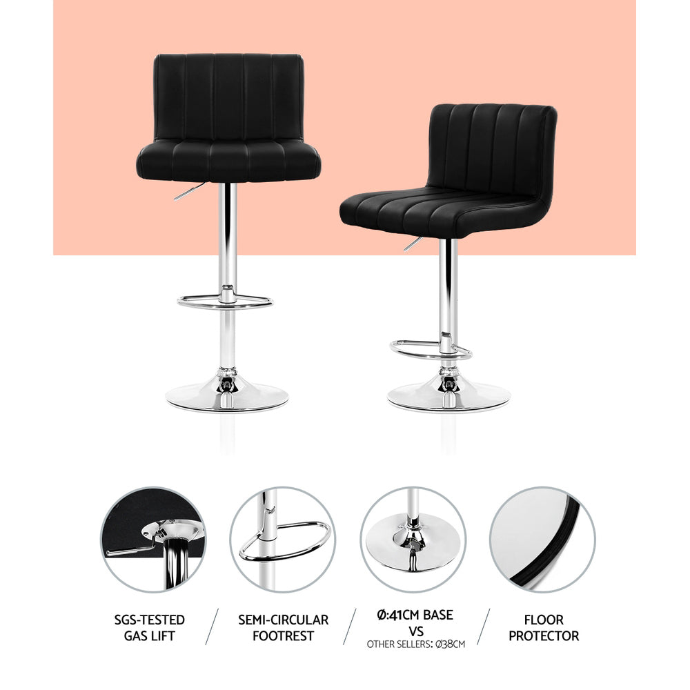 Artiss 4x Bar Stools Gas Lift Leather Black-3
