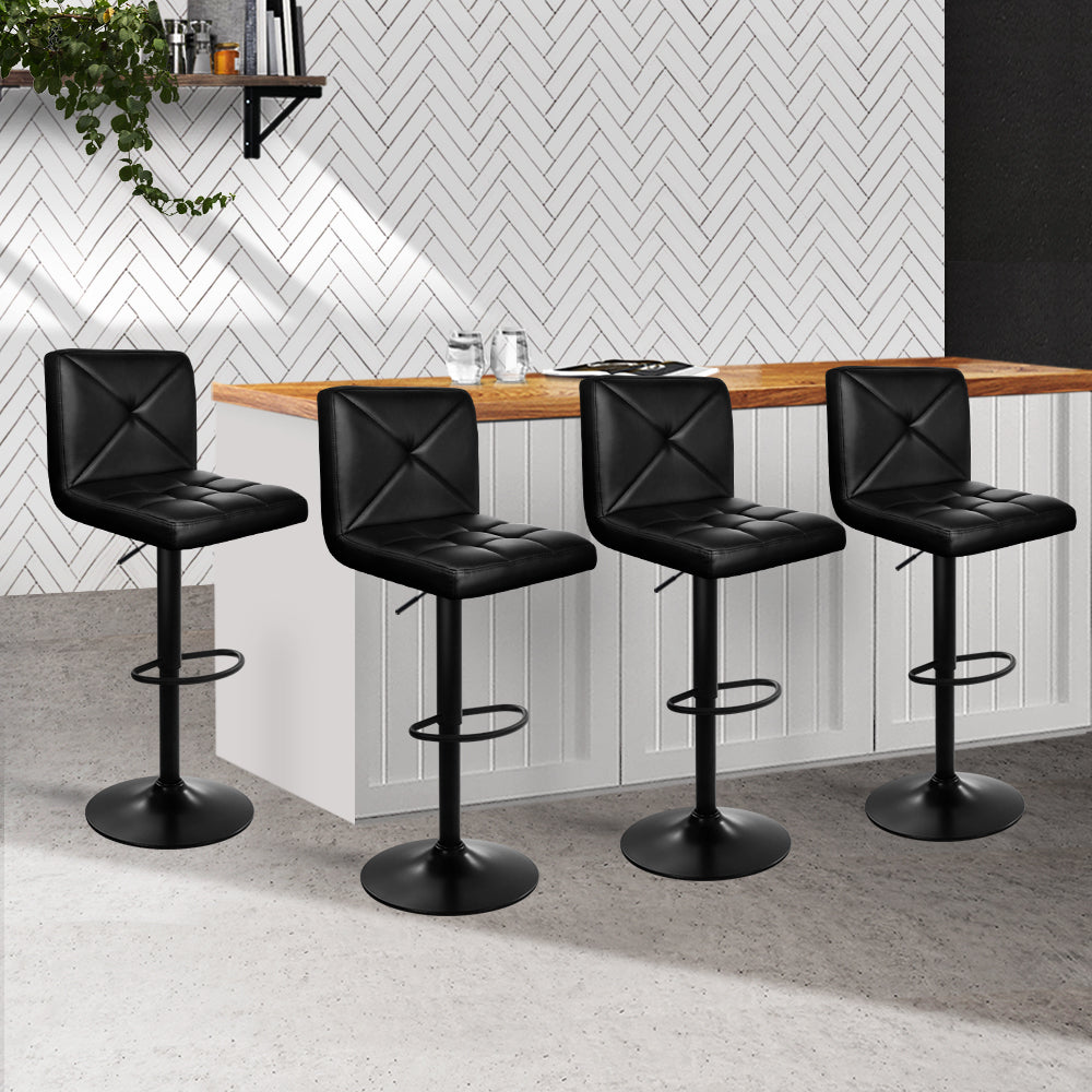 Artiss 4x Bar Stools Gas Lift Leather Chair Black-7