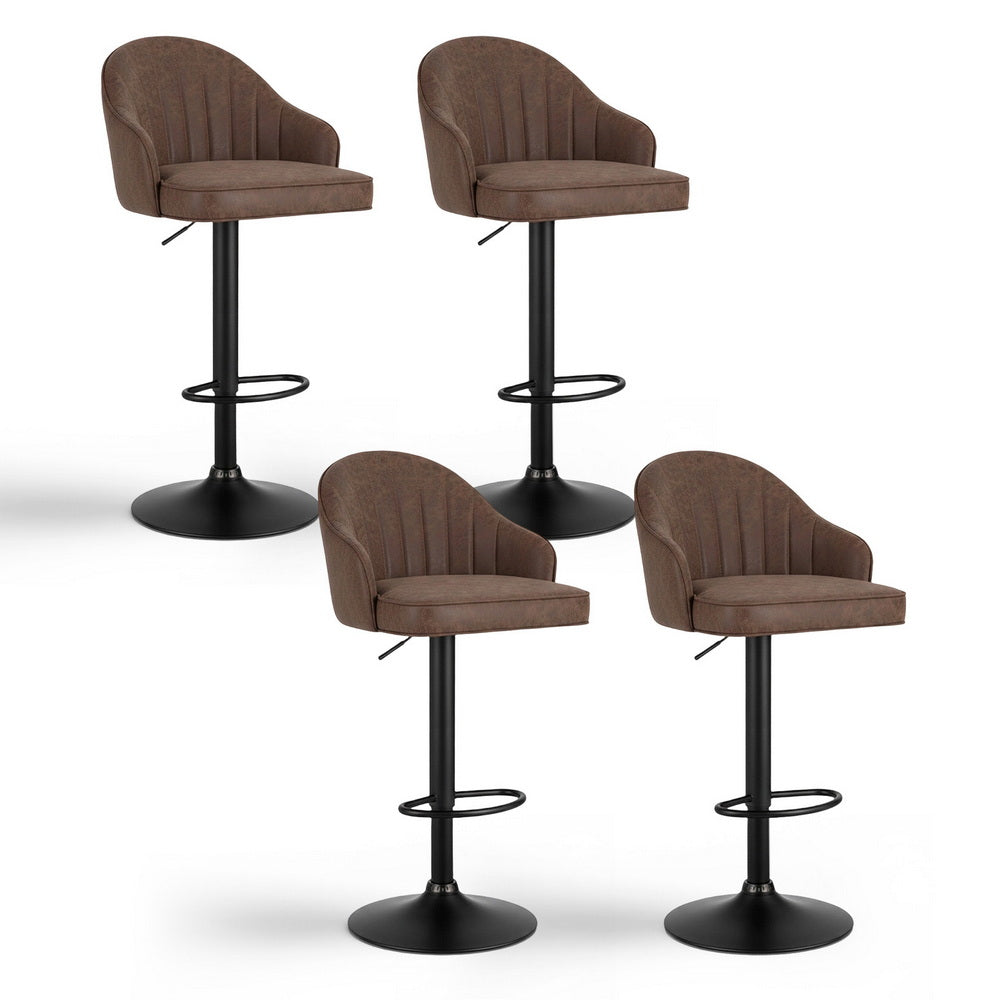 Artiss 4x Bar Stools Kitchen Swivel Gas Lift Counter Chair Shell Leather Brown-0
