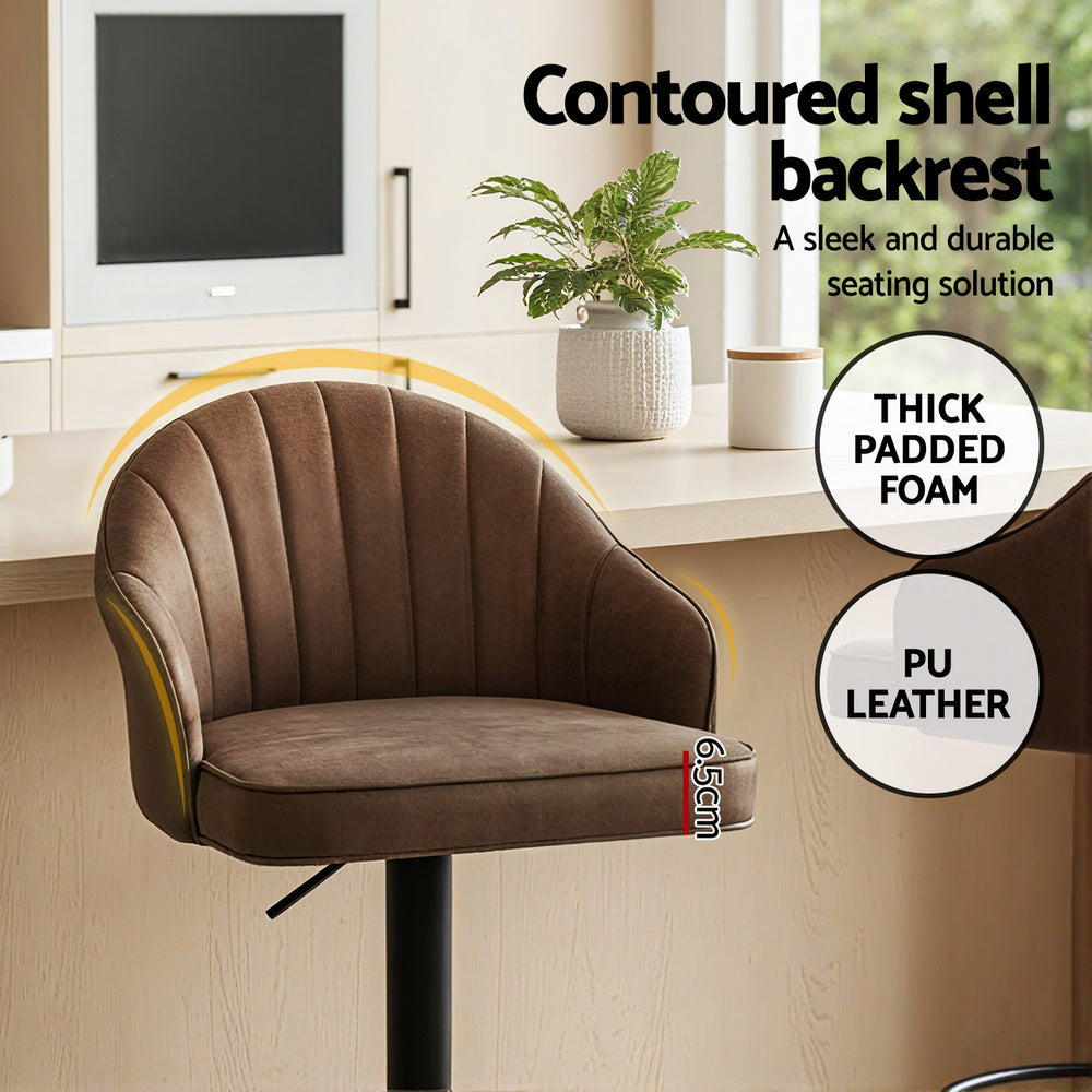 Artiss 4x Bar Stools Kitchen Swivel Gas Lift Counter Chair Shell Leather Brown-4