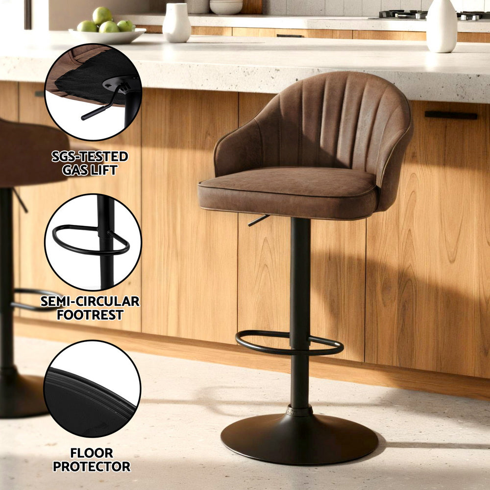 Artiss 4x Bar Stools Kitchen Swivel Gas Lift Counter Chair Shell Leather Brown-5