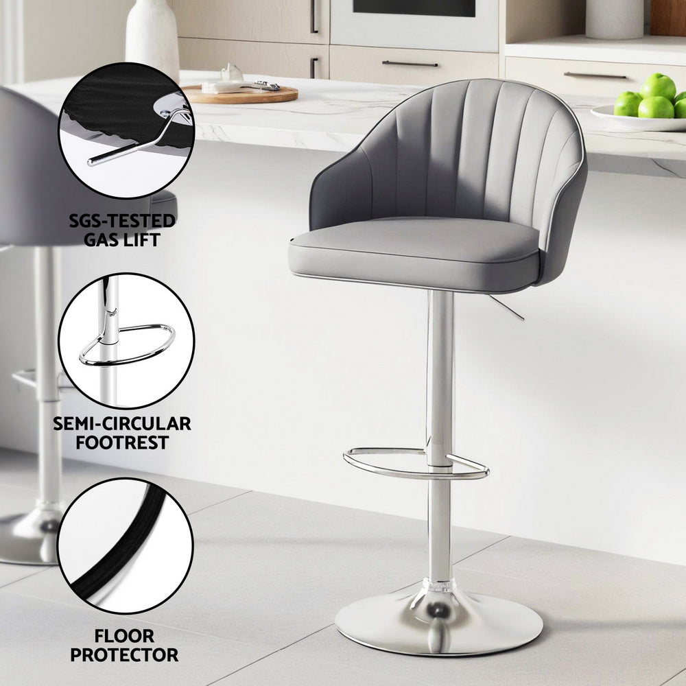 Artiss 2x Bar Stools Kitchen Swivel Gas Lift Counter Chair Shell Leather Grey-5
