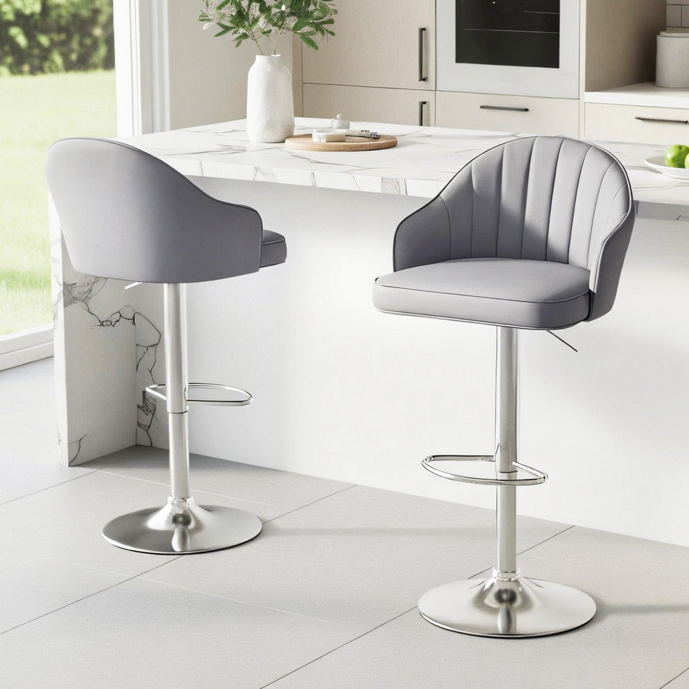 Artiss 2x Bar Stools Kitchen Swivel Gas Lift Counter Chair Shell Leather Grey-6