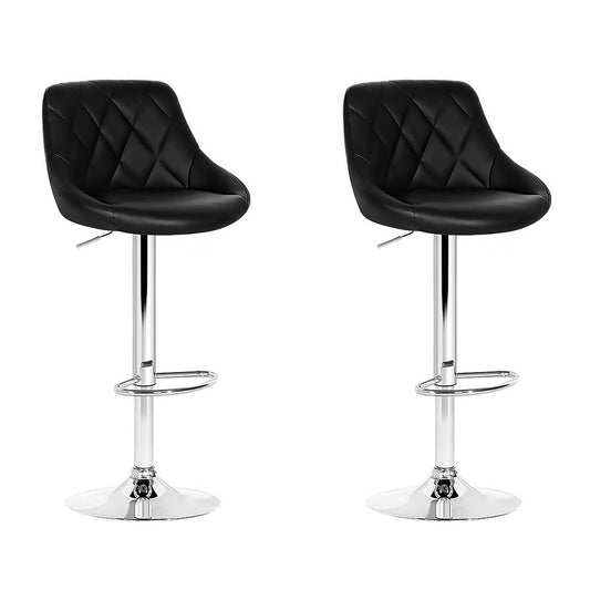 Artiss 2x Bar Stools Leather Padded Gas Lift Stool Black-0