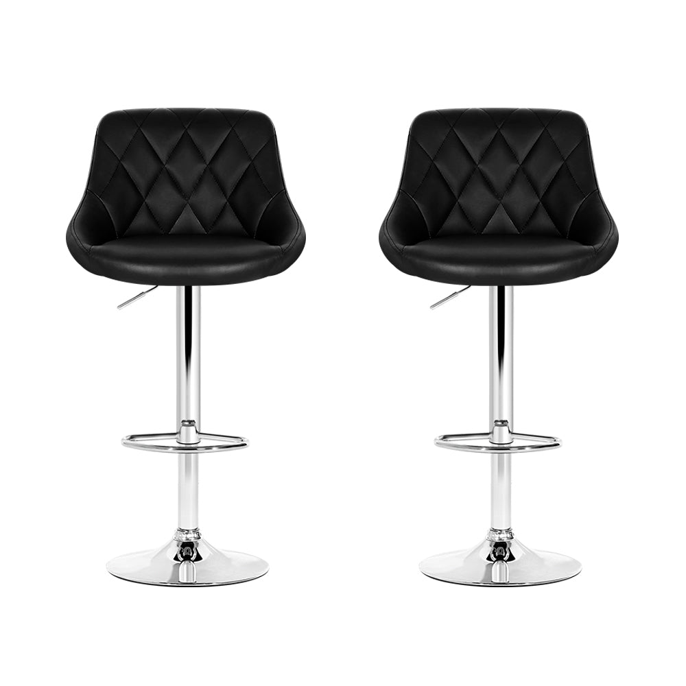 Artiss 2x Bar Stools Leather Padded Gas Lift Stool Black-2