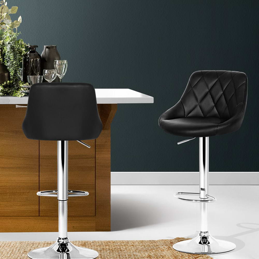 Artiss 2x Bar Stools Leather Padded Gas Lift Stool Black-6