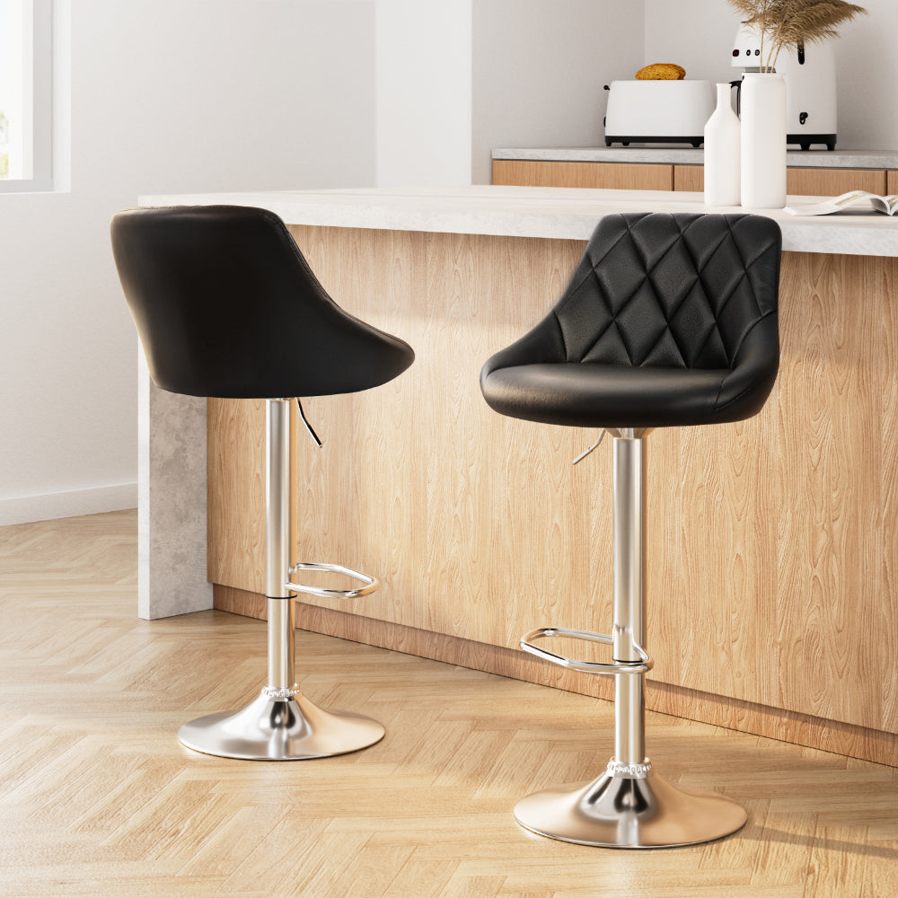 Artiss 2x Bar Stools Leather Padded Gas Lift Stool Black-7