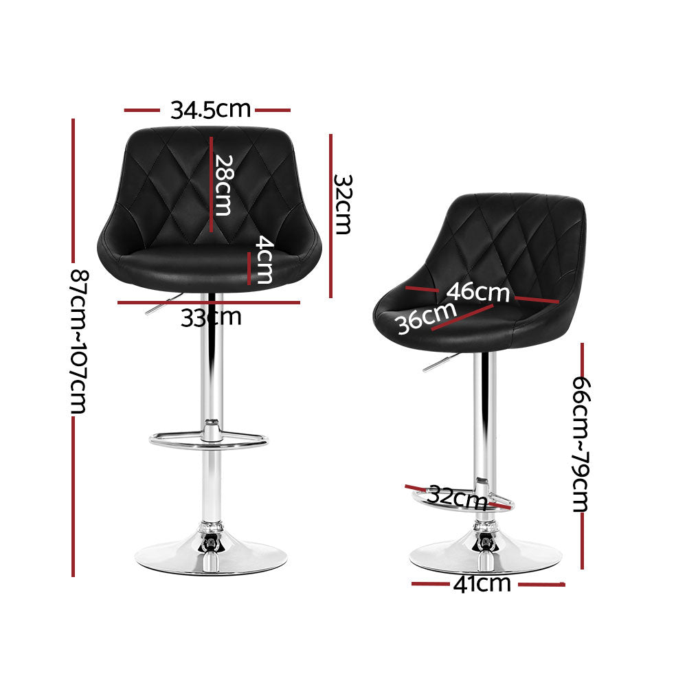 Artiss 4x Bar Stools Leather Padded Gas Lift Black-1