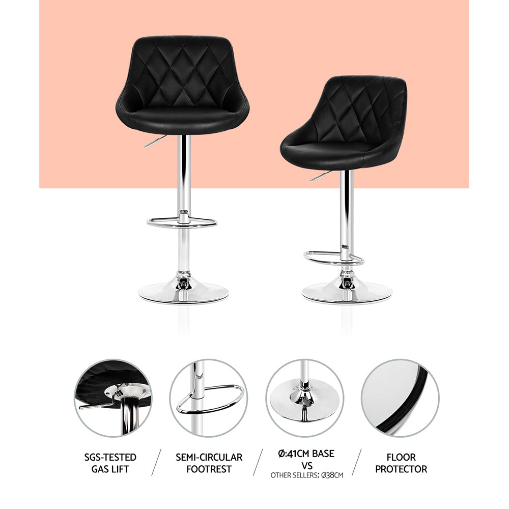 Artiss 4x Bar Stools Leather Padded Gas Lift Black-3