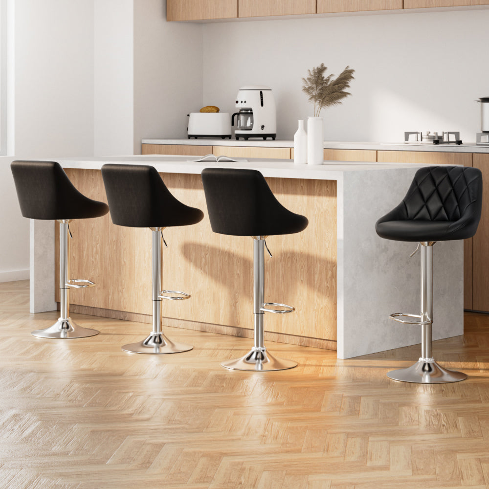 Artiss 4x Bar Stools Leather Padded Gas Lift Black-6