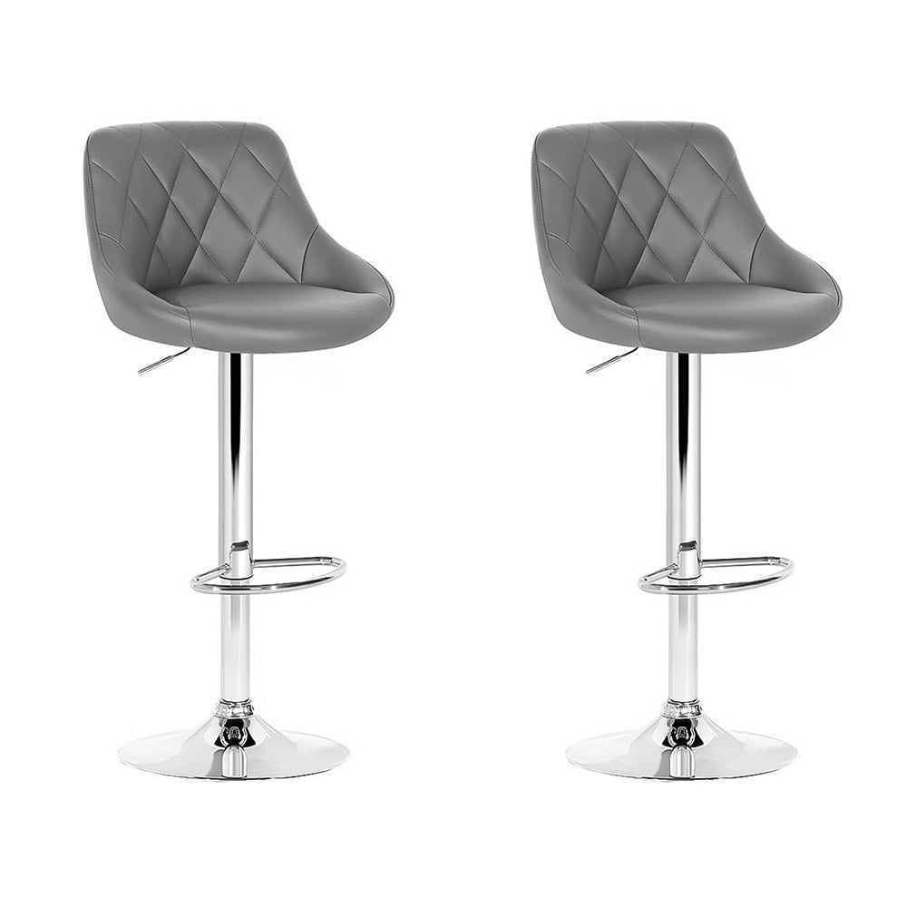 Artiss 2x Bar Stools Leather Padded Gas Lift Grey-0