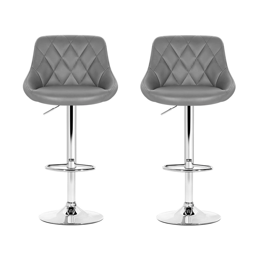 Artiss 2x Bar Stools Leather Padded Gas Lift Grey-2