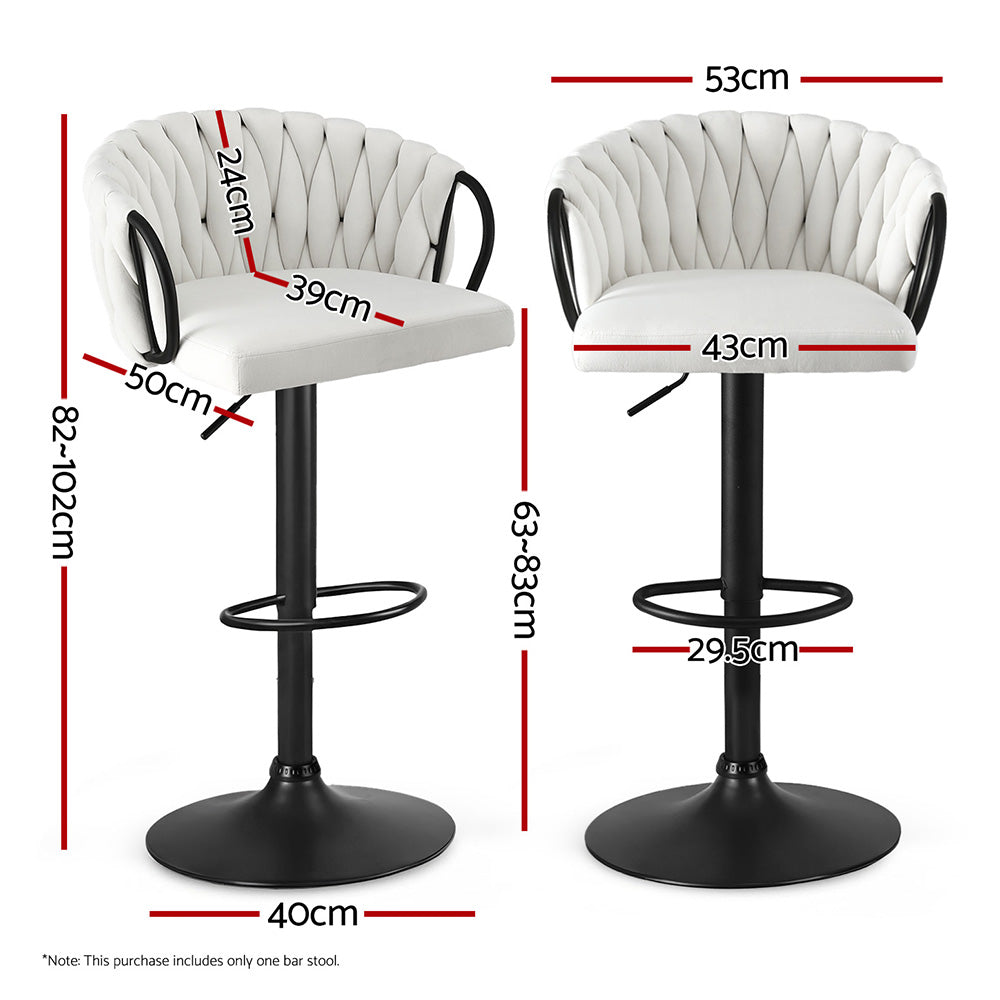 Artiss 1x Bar Stool Single Kitchen Dining Chair Counter Stool Woven Velvet Ivory-1