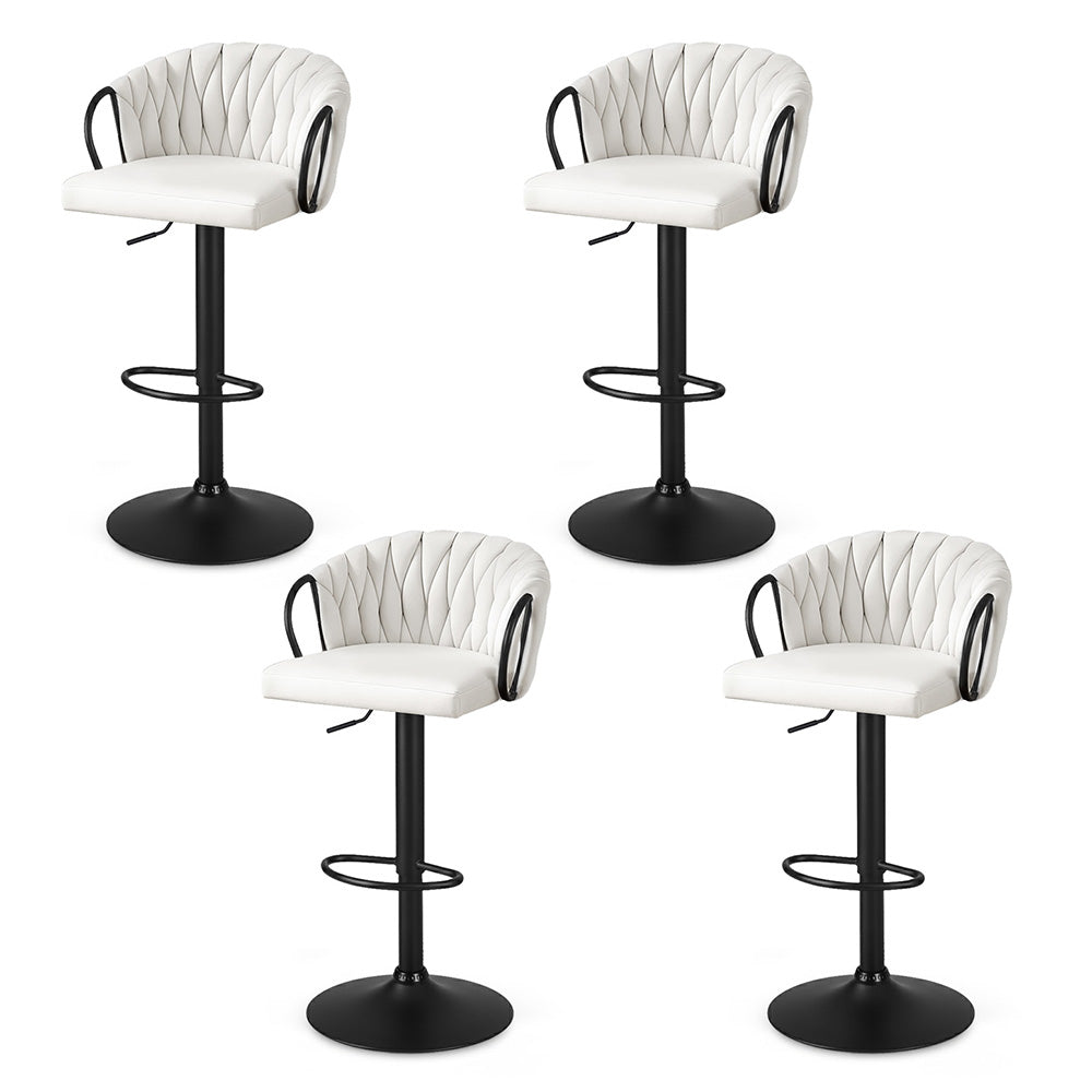 Artiss Bar Stool x4 Kitchen Dining Chair Counter Gaslift Woven Velvet Ivory-0
