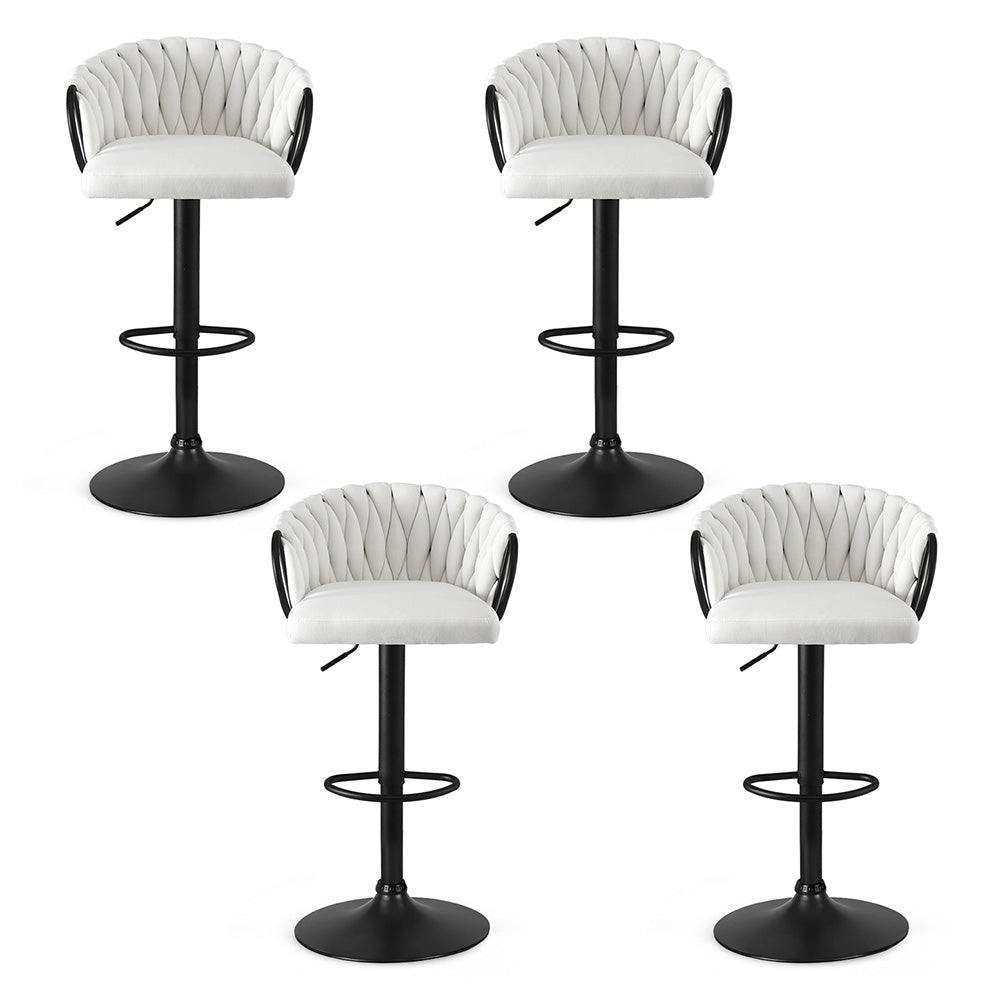 Artiss Bar Stool x4 Kitchen Dining Chair Counter Gaslift Woven Velvet Ivory-2