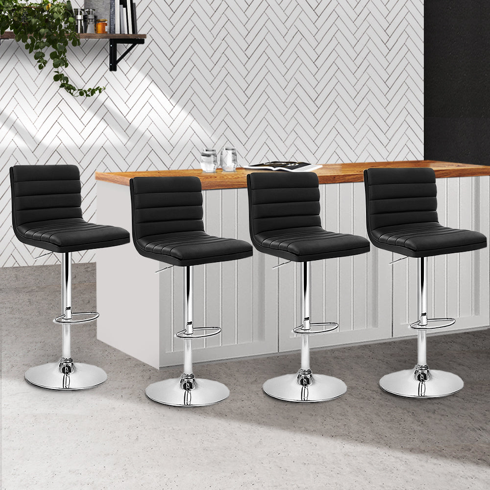 Artiss 4x Bar Stools Padded Leather Gas Lift Black-7