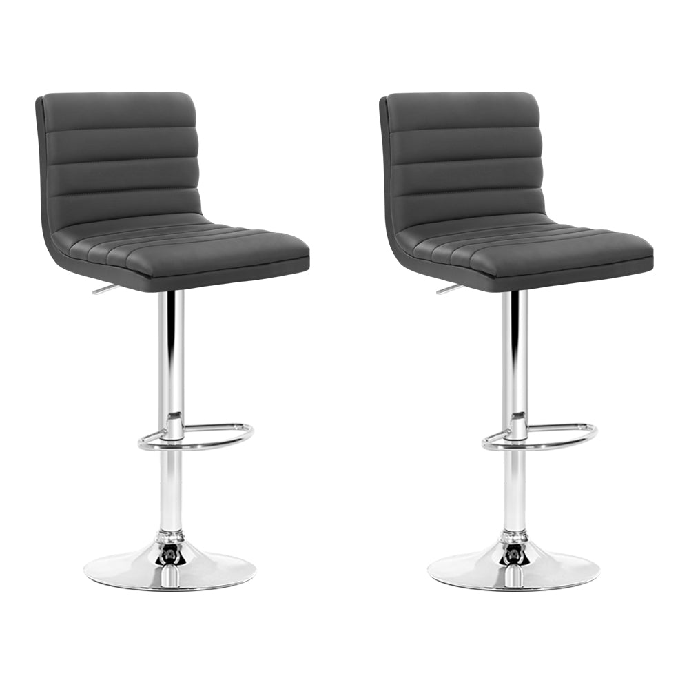 Artiss 2x Bar Stools Padded Leather Gas Lift Grey-0