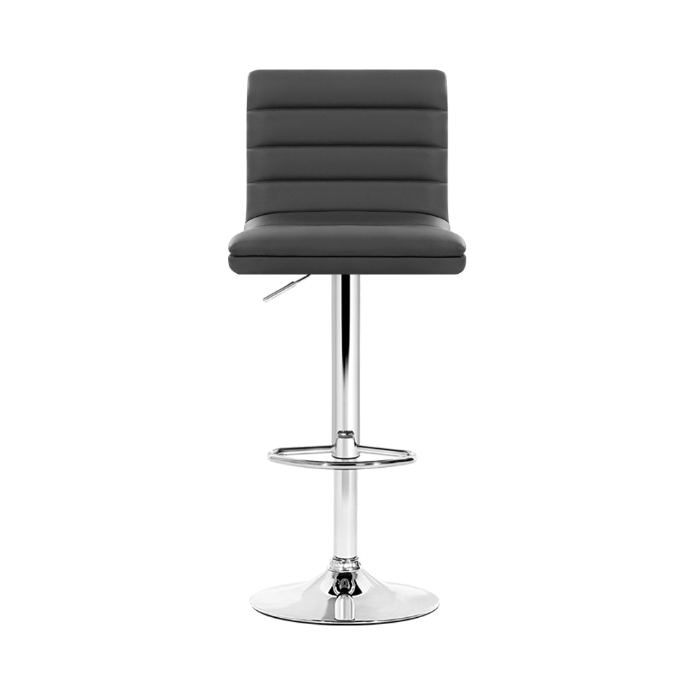 Artiss 2x Bar Stools Padded Leather Gas Lift Grey-2