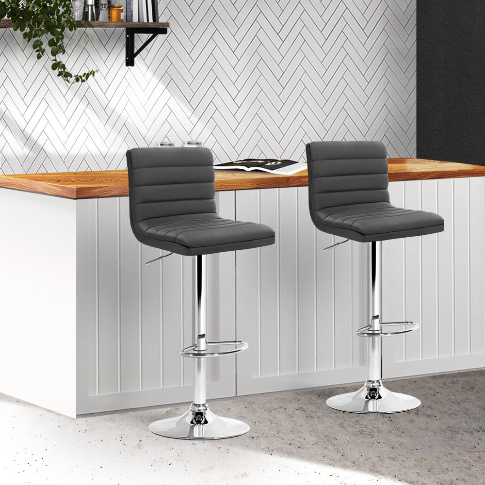 Artiss 2x Bar Stools Padded Leather Gas Lift Grey-7