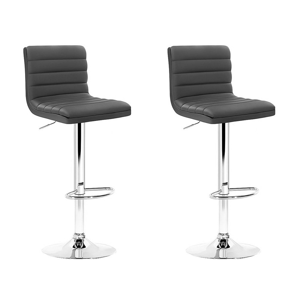 Artiss 2x Bar Stools Padded Leather Gas Lift Grey-0