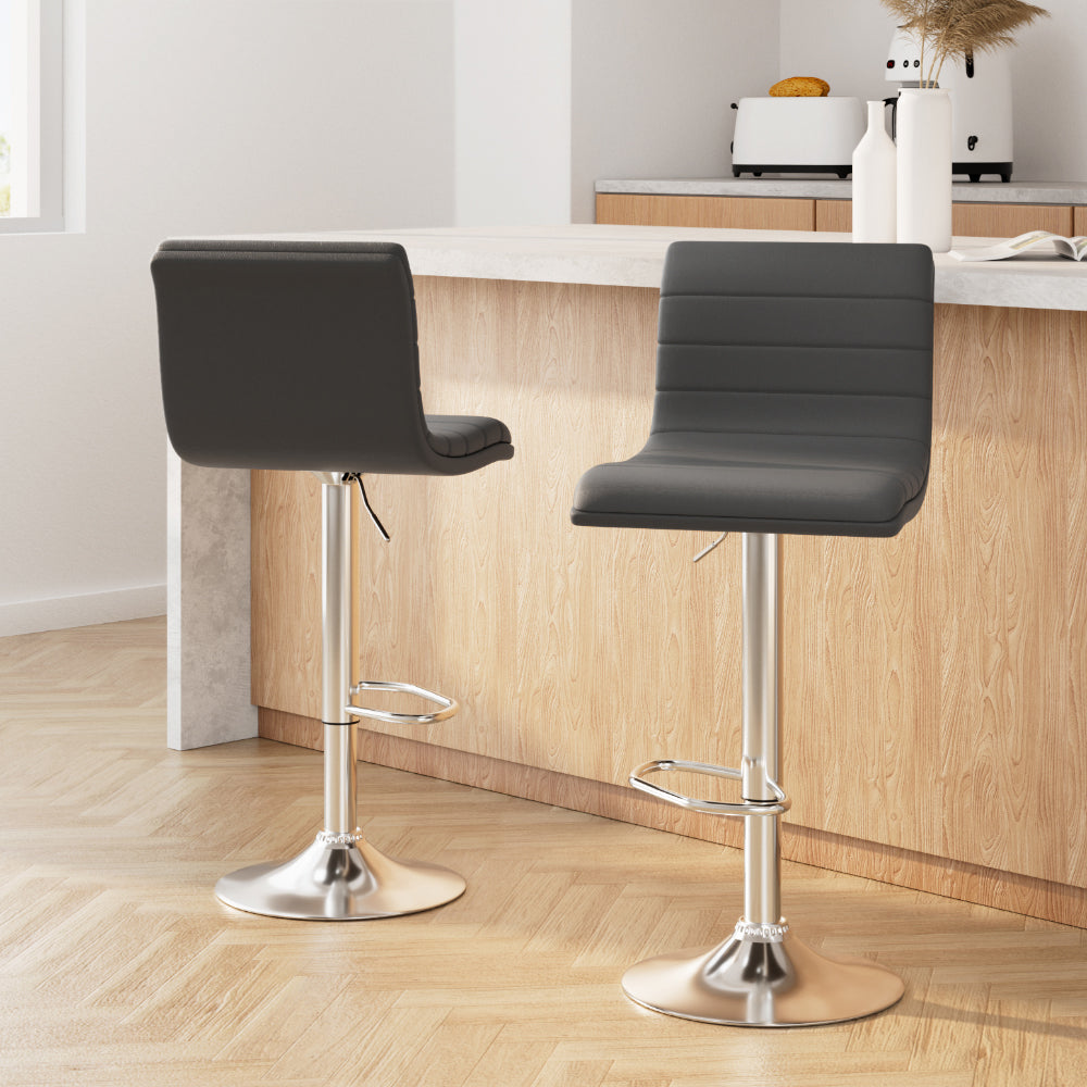 Artiss 2x Bar Stools Padded Leather Gas Lift Grey-7