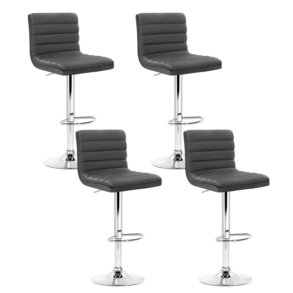 Artiss Set of 4 PU Leather Lined Pattern Bar Stools- Grey and Chrome-0