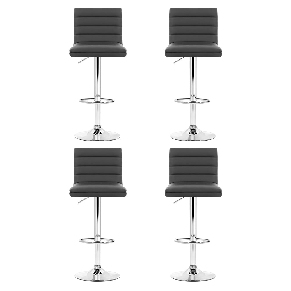 Artiss Set of 4 PU Leather Lined Pattern Bar Stools- Grey and Chrome-2